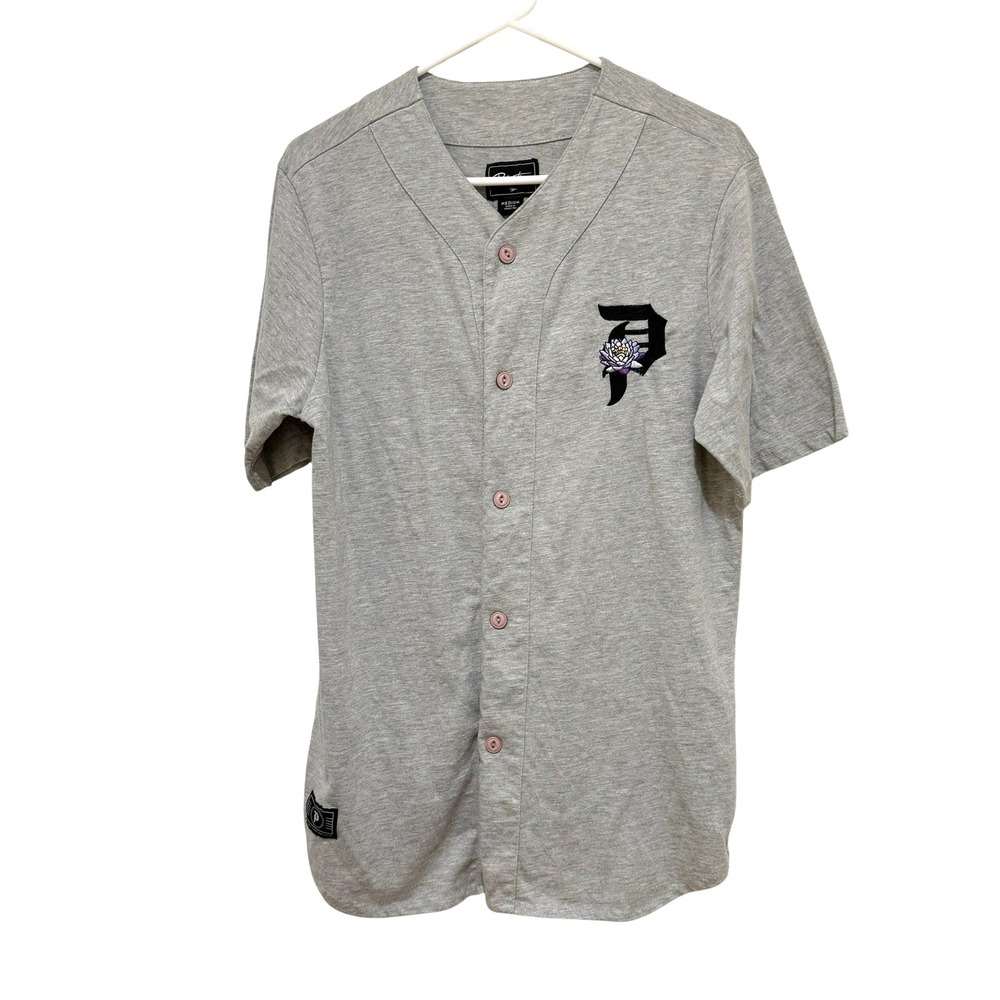 Primitive Skateboarding Baseball Jersey Shirt Size M Button Up Grey Logo Street